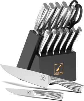 Knife Set, imarku 14Pcs Kitchen Knives Set, Premium Japanese Knife Set with Block, Razor-Sharp High Carbon Stainless Steel Knives Set for Kitchen, Dishwasher Safe, Built-in Sharpener, Black