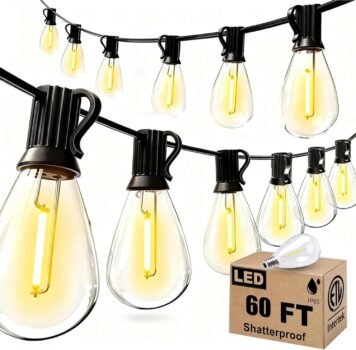 smareal 60FT Outdoor String Lights, LED Patio Lights with 16+1 Shatterproof S11 Edison Bulbs,Waterproof Hanging Lights for Backyard Deck Porch Party Decor Commercial Use 2700K