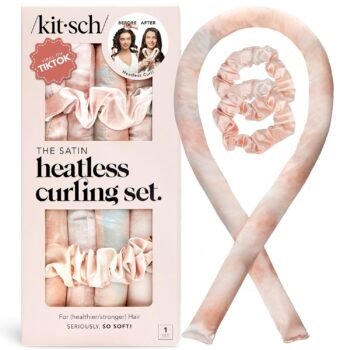 Kitsch Satin Heatless Curlers Set – Heatless Curls Overnight with 34" Hair Curler & 2 Satin Scrunchies – Comfortable Hair Curlers to Sleep In for Frizz-Free, No Heat Damage Styling - Sunset Tie Dye