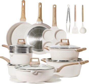 CAROTE 21-Piece White Granite Nonstick Cookware Set