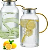 2-Pack 2L Glass Water Pitcher with Lid & Handle Heat Resistant Borosilicate Carafe