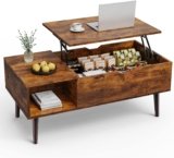 Lift-Top Coffee Table with Storage Shelf – Brown