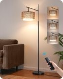 Rattan Floor Lamp with Remote & Dimmable 5-Mode Light