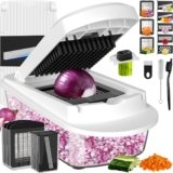 8 Blade Vegetable Chopper and Mandoline Slicer – All-in-One Food Chopper with Container