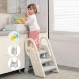 Onasti Foldable 3-Step Stool for Kids – Grey