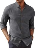 PJ PAUL JONES Men’s Linen Cotton Long Sleeve Shirt – Classic Fit Button Down Casual Business Shirt