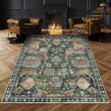 RUGSURE Washable Vintage Tribal Area Rug – 8′ x 10′, Green