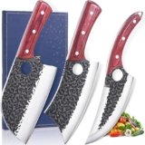3PCS Hand Forged Butcher Knife Set Meat Cleaver & Serbian Chef Knives