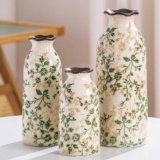 Set of 3 Vintage Ceramic Vases – Rustic Green & Beige