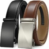 CHAOREN Men’s Leather Ratchet Belt 2 Pack – Customizable Fit Dress and Casual Belt Set