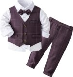 Kimocat Baby Boy Gentleman Suit Set – Long Sleeve Shirt, Vest and Pants with Bowtie