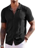 COOFANDY Men’s Knit Short Sleeve Button Down Shirt – Casual Summer Beach Polo for Men