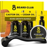 Complete Beard Care & Growth Grooming Kit with Roller, Oil, Balm & Comb Set