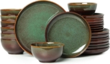 Pokini 24-Piece Modern Stoneware Dinnerware Set for 8, Brown & Green