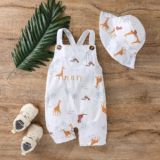 2-Piece Baby Summer Sleeveless Jumpsuit Set – Cartoon Animal Outfit with Hat