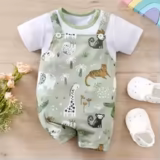 Zoo Animal Print Baby Romper – Cute Newborn Faux Two-Piece Bodysuit